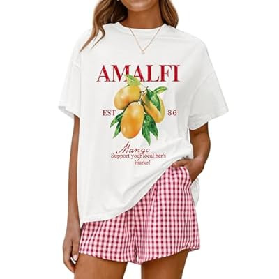 LOGENE Women Two Piece Lounge Pajamas Set Oversized T-Shirts & Boxer Plaid Shorts 202… | Amazon (US)