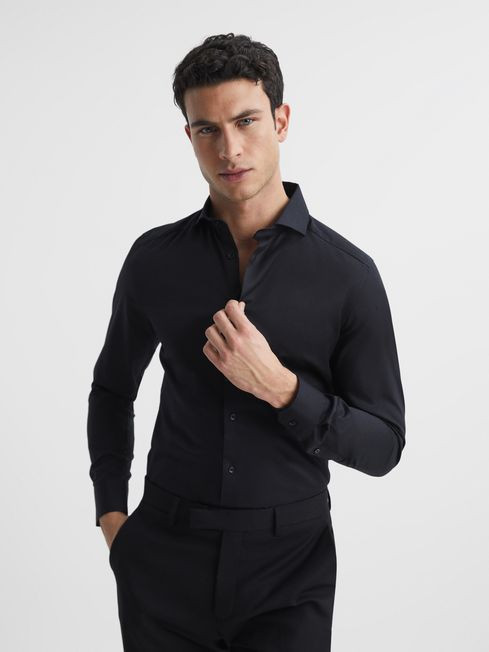 Reiss Black Storm Slim Fit Cotton Twill Shirt | Reiss UK