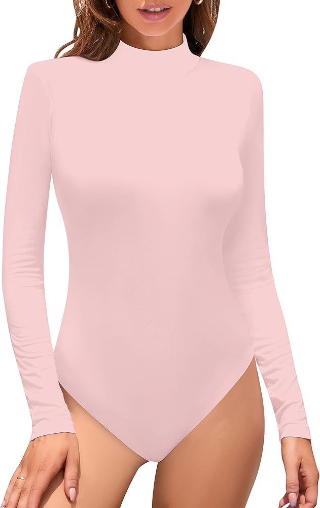 SHEIUGU Women’s Sleeveless Long Sleeve Mock Turtle Neck Bodysuit Soft Slim Fit Stretchy Layer T... | Amazon (US)