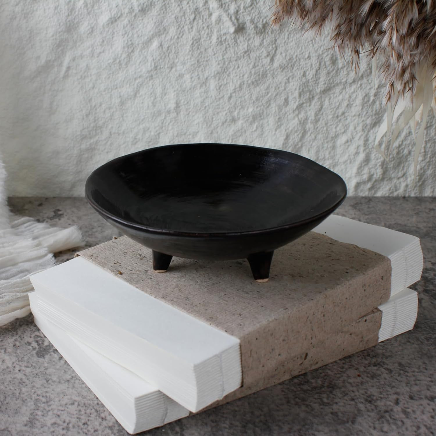 Wabi Sabi Footed Decorative Bowl, Multi-Purpose Small Ceramic Bowl, Vintage Rustic Boho Shelf Tab... | Amazon (US)