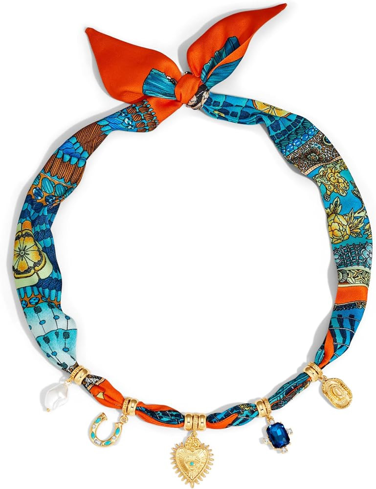 CLASSYZINT Scarf Necklace with Charms Heart Choker Necklace Shell Necklace Bandana Necklac Statem... | Amazon (US)