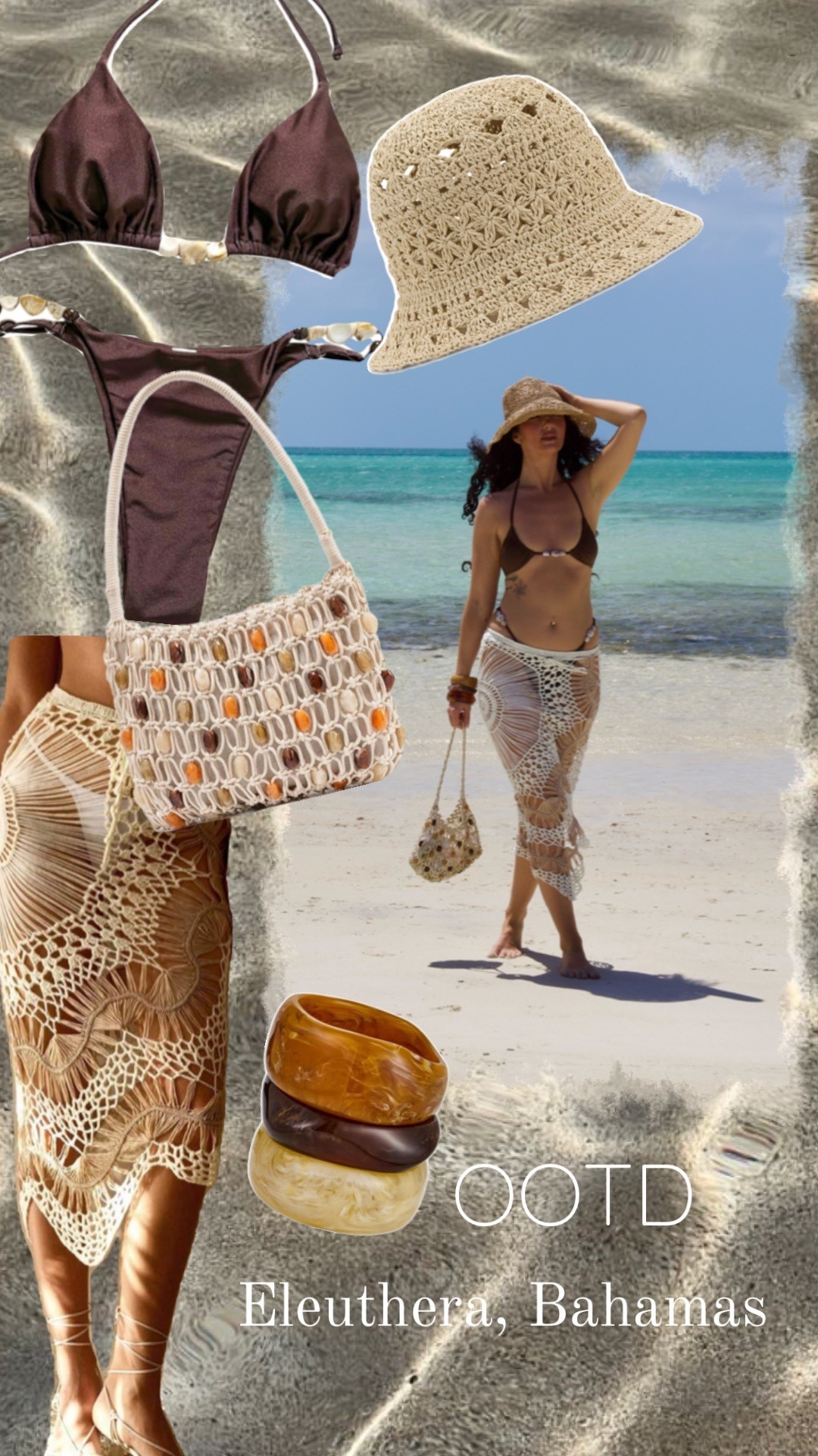 eleuthera, bahamas ootd 🌊☀️

wearing the ultimate island set for a beach day that turns into sunset plans… a chocolate brown bikini paired with a crochet sarong, woven shell bag, and neutral bucket hat for that effortless boho luxe feel. this look is lightweight, breathable, and perfect for tropical vacations, beach walks, and coastal getaways.
shop my exact pieces and similar 

styles below for your next island trip 🤍


#LTKSwim #LTKTravel #LTKootd