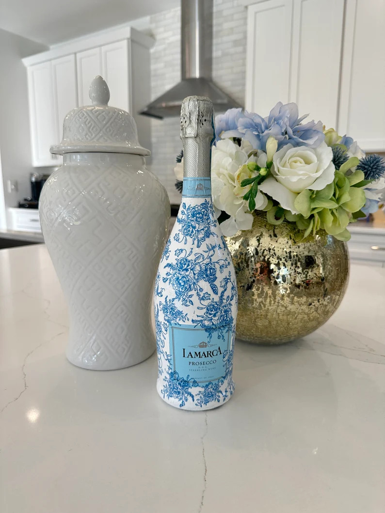 Blue Floral Painted Bottle | Etsy (US)