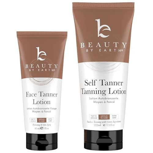Self Tanner Face & Body - With Organic Aloe Vera & Shea Butter, Sunless Tanning Lotion, Bronzer Buildable Light, Medium or Dark Tan, Fake Tan Self Tanners Best Sellers, 7.5oz (body) 3oz (face) | Amazon (US)