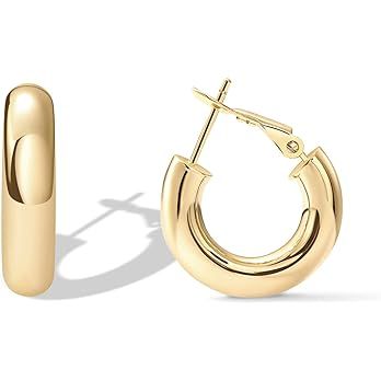 PAVOI 14K Gold Plated Sterling Silver Post Hoops | Lightweight Chunky Hoops Huggies | Thick Gold ... | Amazon (US)