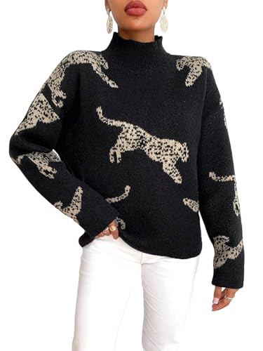 ZAFUL Flower Crochet Turtleneck Sweater for Women Pullover Puff Long Sleeve Boho Knit Sweaters Tr... | Amazon (US)