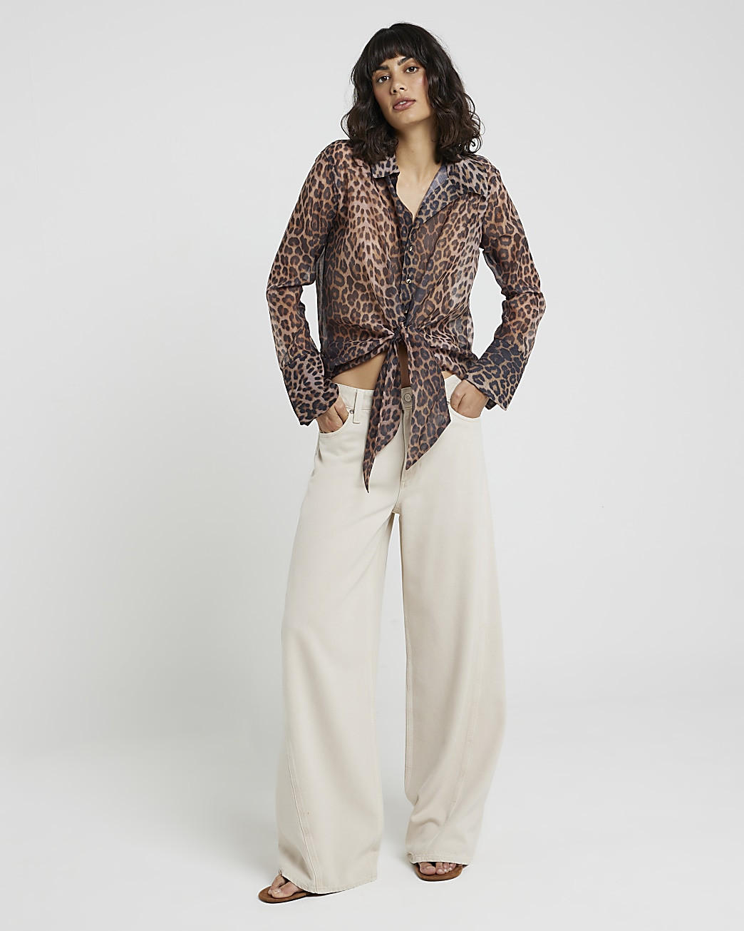 Brown leopard print front knot blouse | River Island (UK & IE)