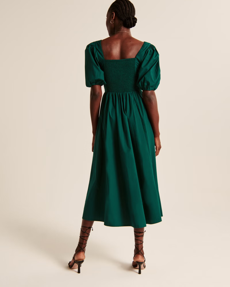 Puff Sleeve Corset Midi Dress | Abercrombie & Fitch (US)