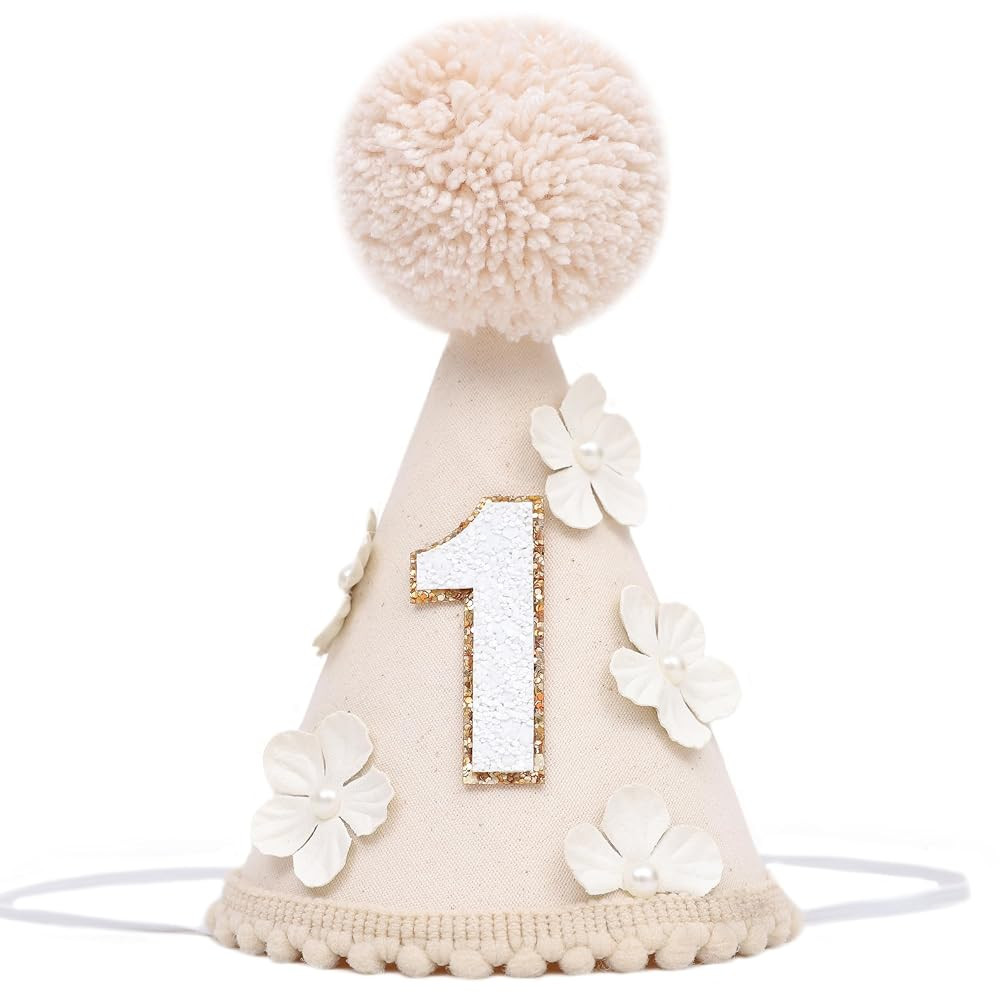 Half/One Birthday Hat with Flowers - Little Princess Birthday Decorations,Rustic Cone Hat,Sweet P... | Amazon (US)