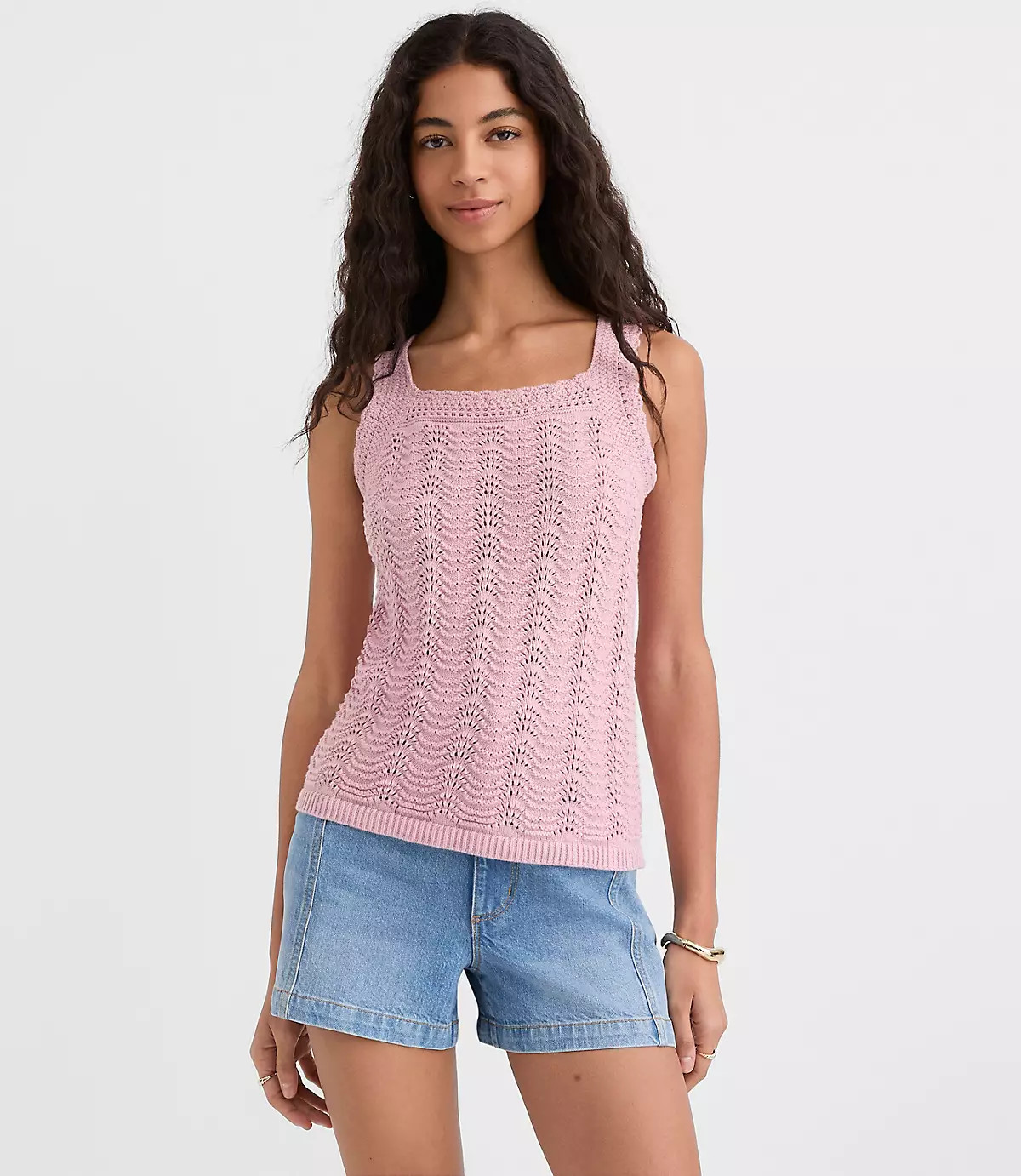 Scalloped Square Neck Sweater Tank Top | LOFT
