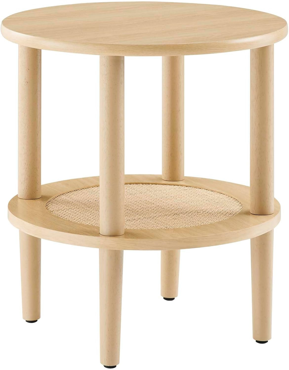 Modway Torus Round Side Table with Rattan Shelf, Oak | Amazon (US)