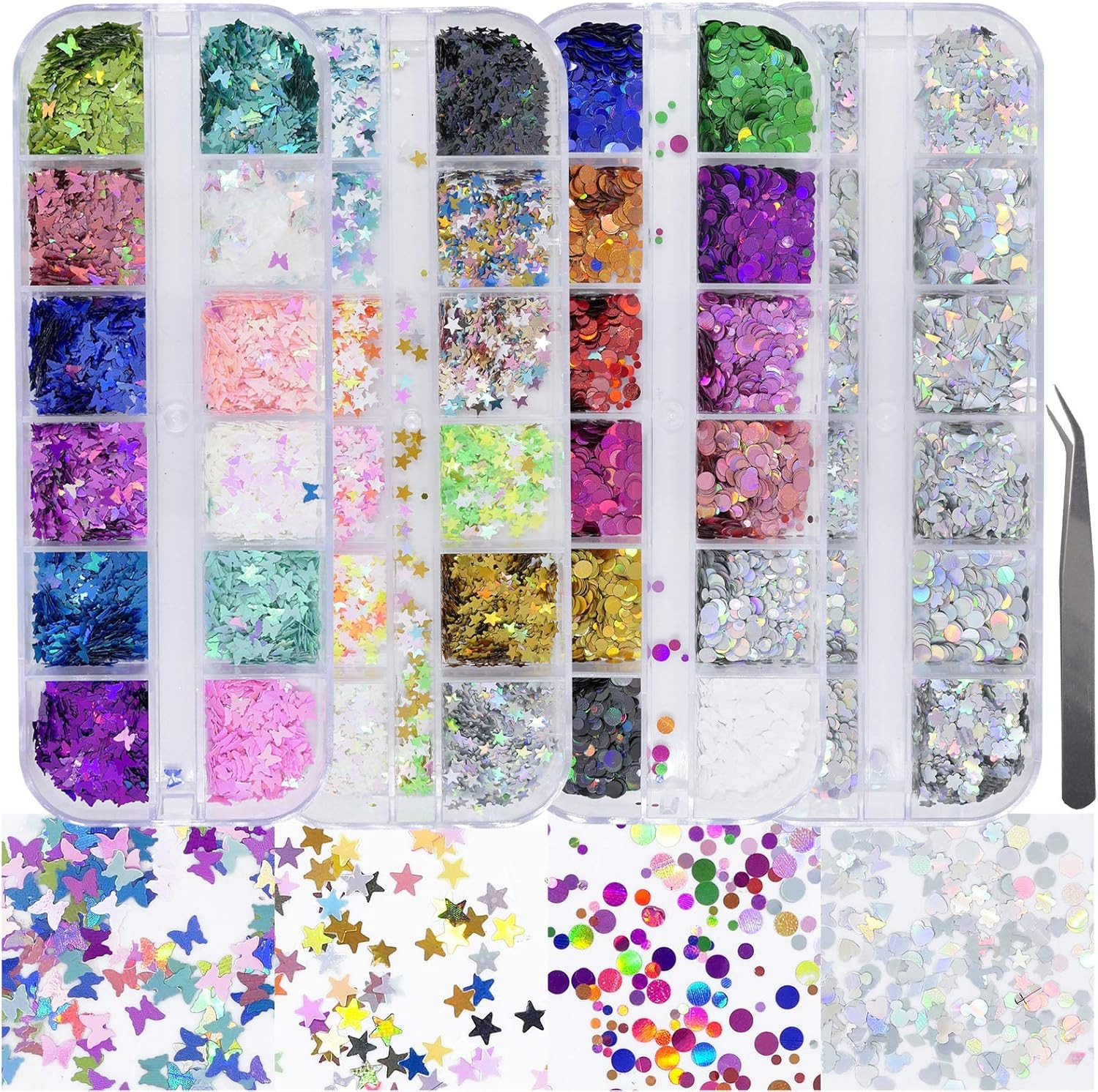 AddFavor 4 Boxes Holographic Nail Sequins Shapes Mixed Iridescent Nail Glitter Flakes Butterfly H... | Amazon (US)