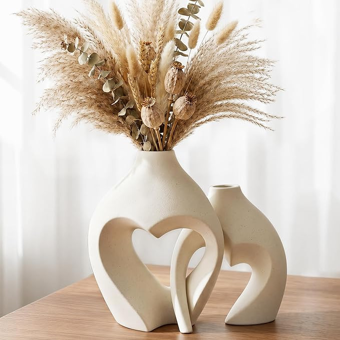 Zormon White Vases for Decor, Heart Shaped Ceramic Vase Set of 2, Nordic Heart Shaped Vases, Mini... | Amazon (US)
