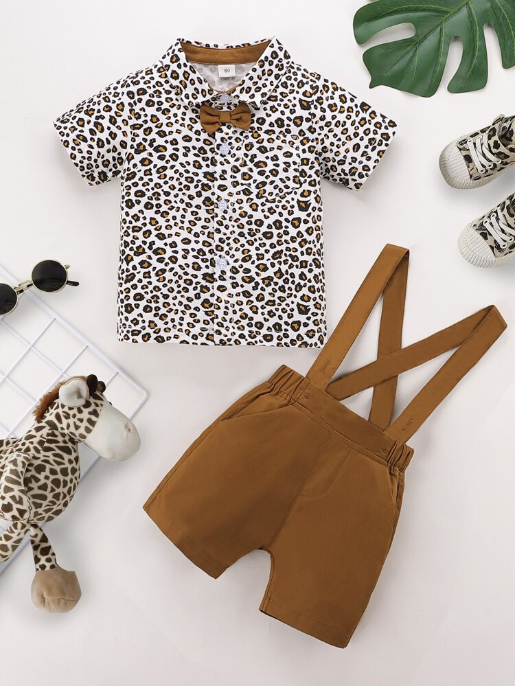 Baby Boy Leopard Shirt & Suspender Shorts | SHEIN