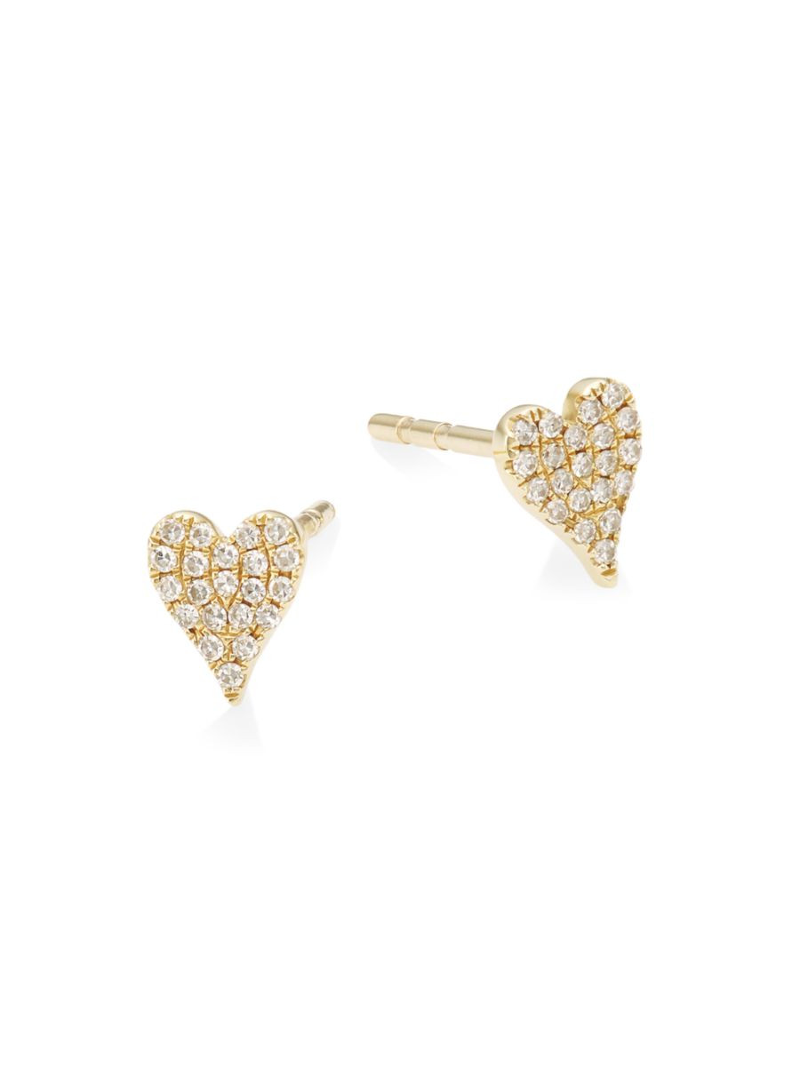 14K Yellow Gold & 0.10 TCW Diamond Heart Stud Earrings | Saks Fifth Avenue