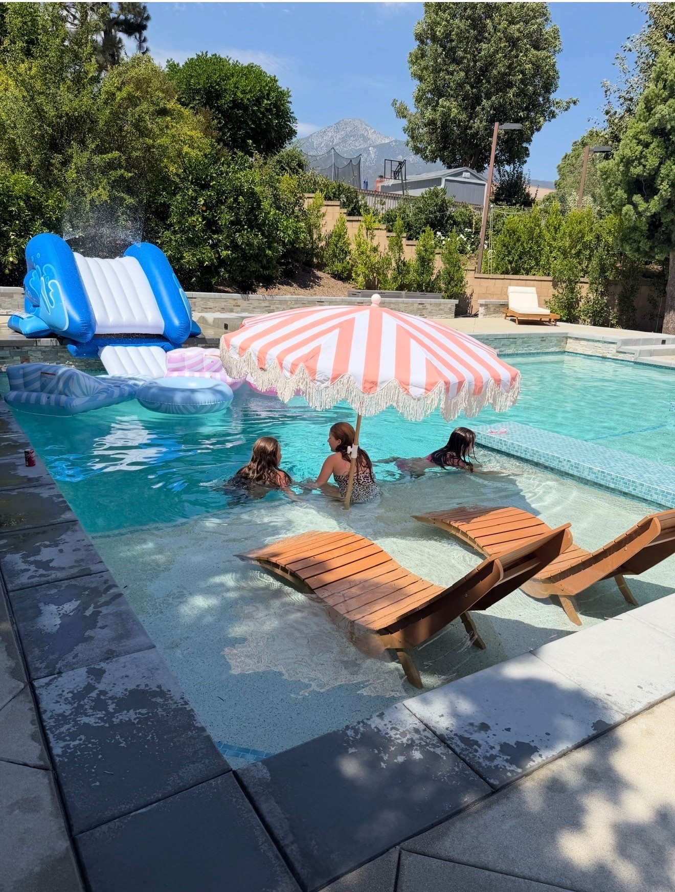 Pool essentials 
Backyard umbrella 
Inflatable slide 
Pool towels 
Teak pool chairs

#LTKHome #LTKSaleAlert #LTKSeasonal