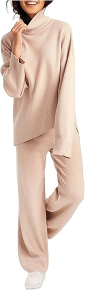 Amoretu 2 Piece Outfits for Women Sweater Sets Knit Pullover Tops and Wide Leg Pants Sweatsuit | Amazon (US)