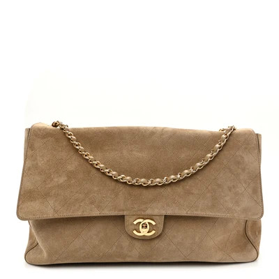 Suede Calfskin Souplissimo Maxi Flap Dark Beige | FASHIONPHILE (US)