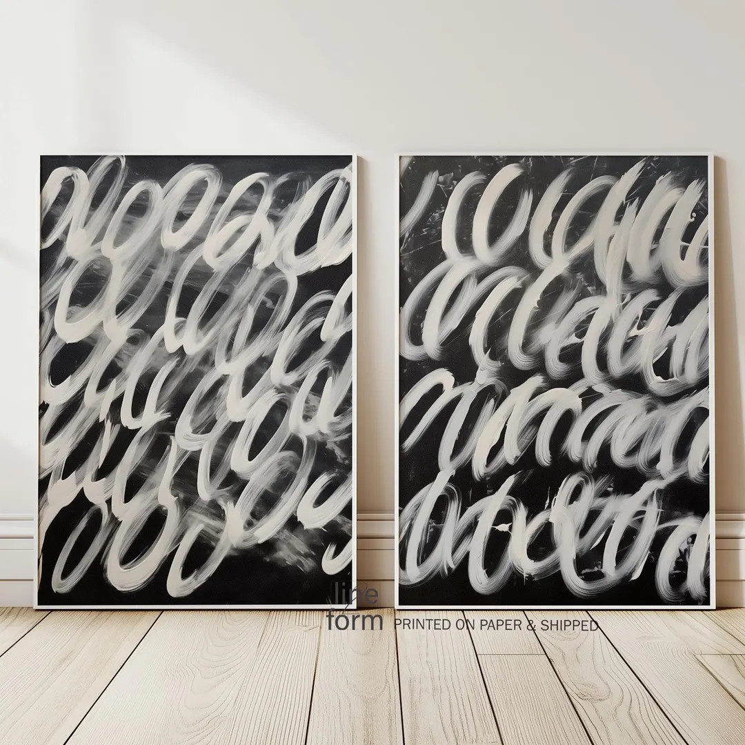 Abstract Brush Strokes Print Set: Modern Black and White Minimalist Art - Etsy Canada | Etsy (US)