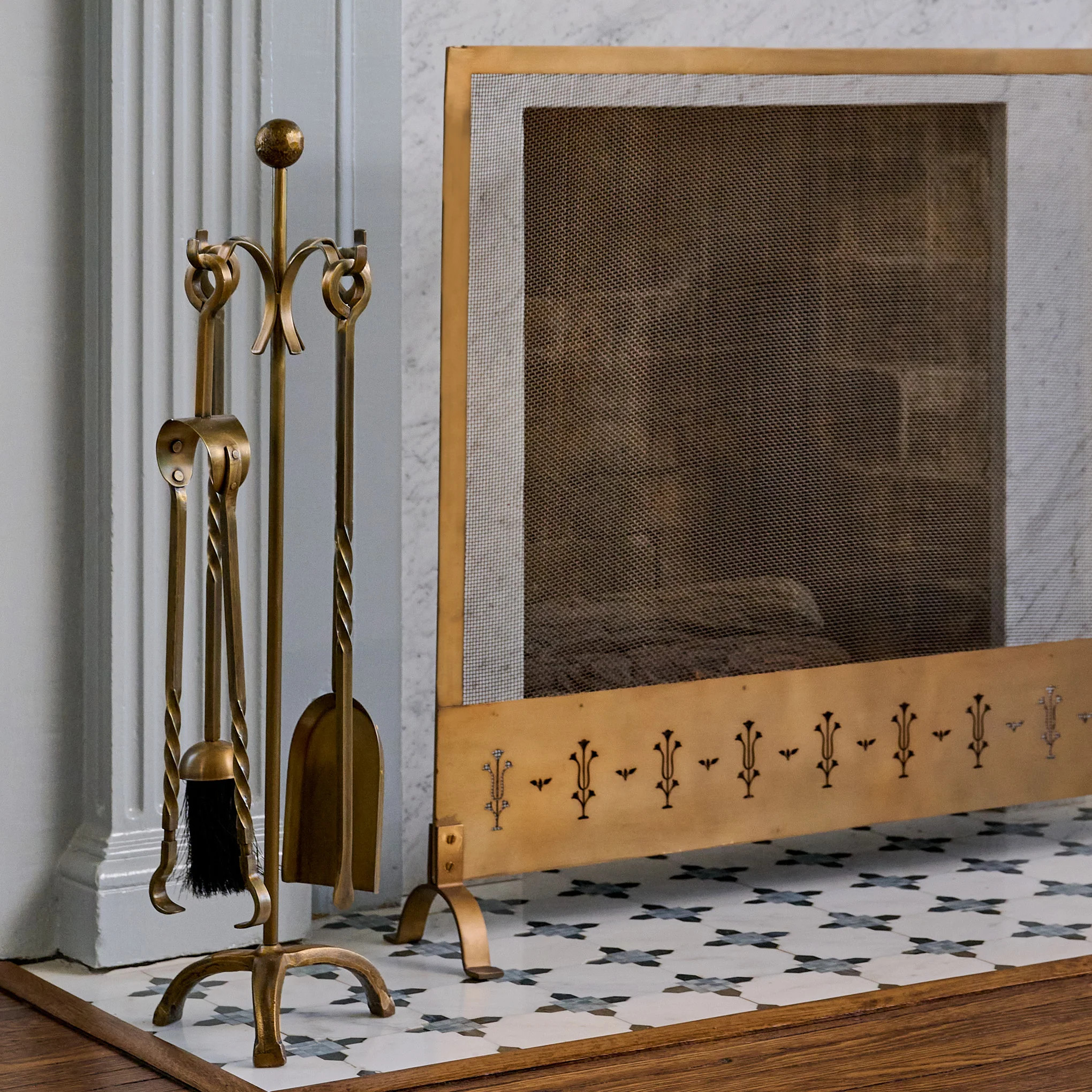 Twisted Antique Brass Fireplace Tool Set | Magnolia