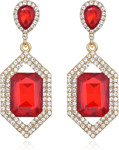 Vintage Rhinestone Statement Earrings Retro Geometric Earrings Crystal Drop Dangle Earrings for W... | Amazon (US)