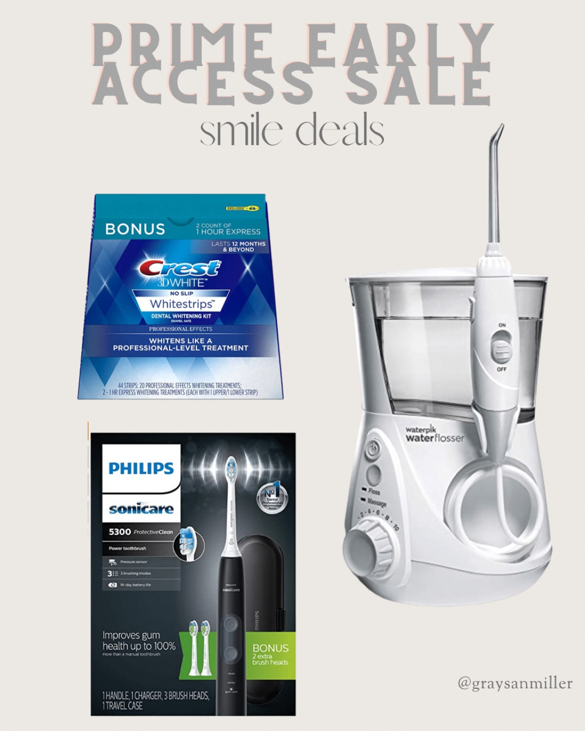 Prime Early Access sale on Philips Sonicare electric tooth brush, waterpick, and crest white strips 

#LTKsalealert #LTKHoliday #LTKunder100
