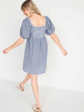 Seersucker Puff-Sleeve All-Day Fit & Flare Dress for Women | Old Navy (US)