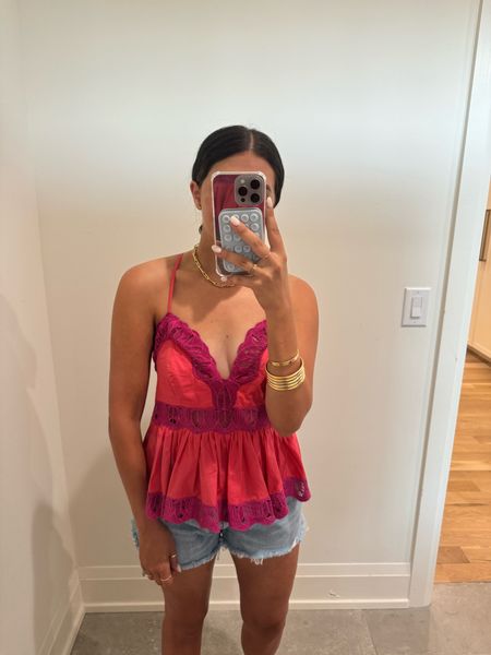 Top: small
Shorts: 28
20% off with code DEDE20 

Cutest babydoll top with lace detail! It is a deeper v so you may have to wear nippies with it

#LTKsalealert #LTKstyletip