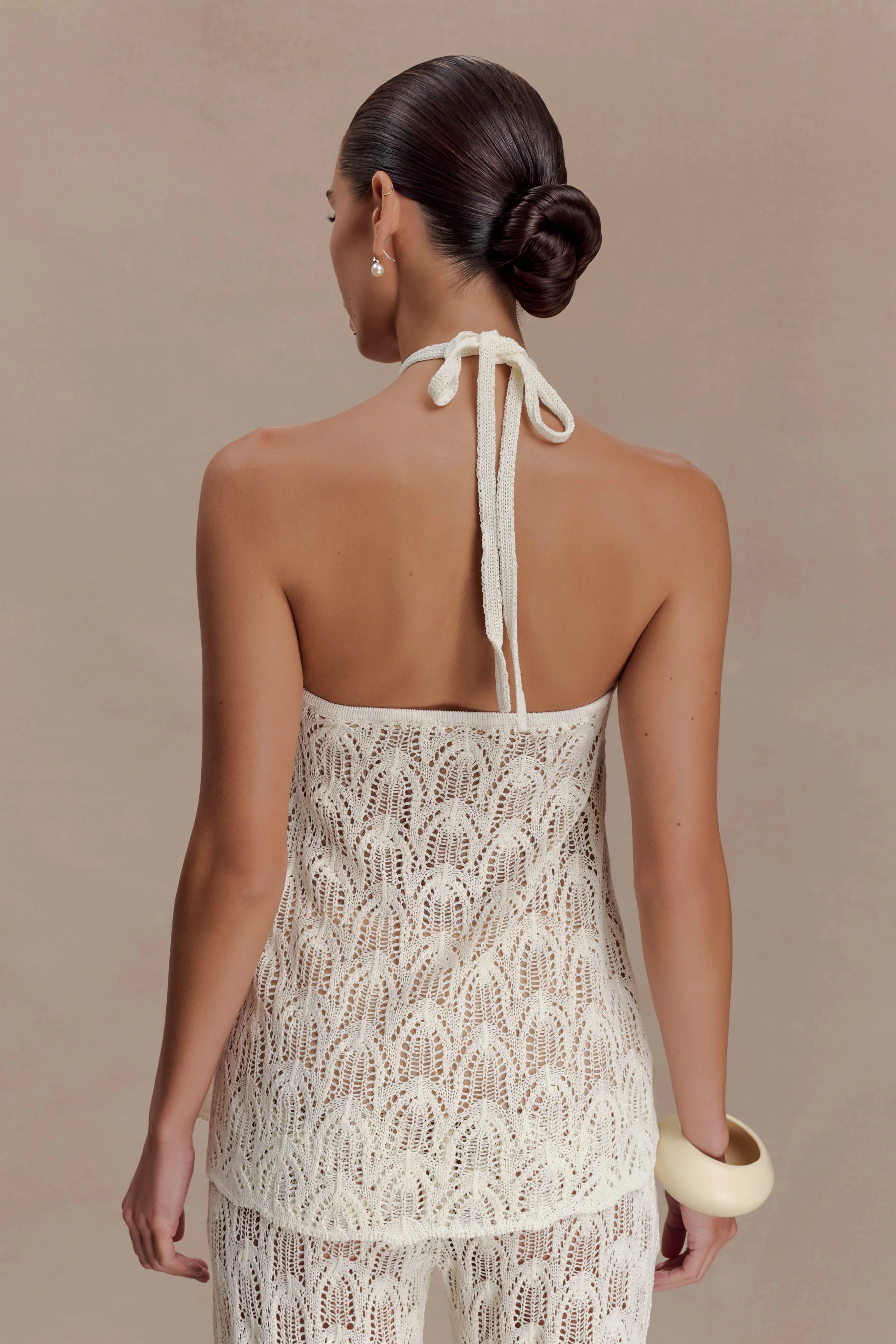 Corey Crochet Halter Neck Top - Ivory | Meshki UK