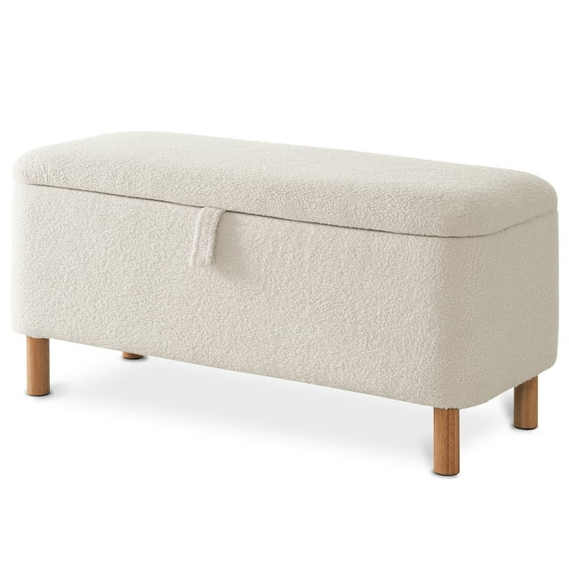 Othniel 39.5'' Off-White Boucle Storage Bench with Wood Legs for Bedroom | Walmart (US)