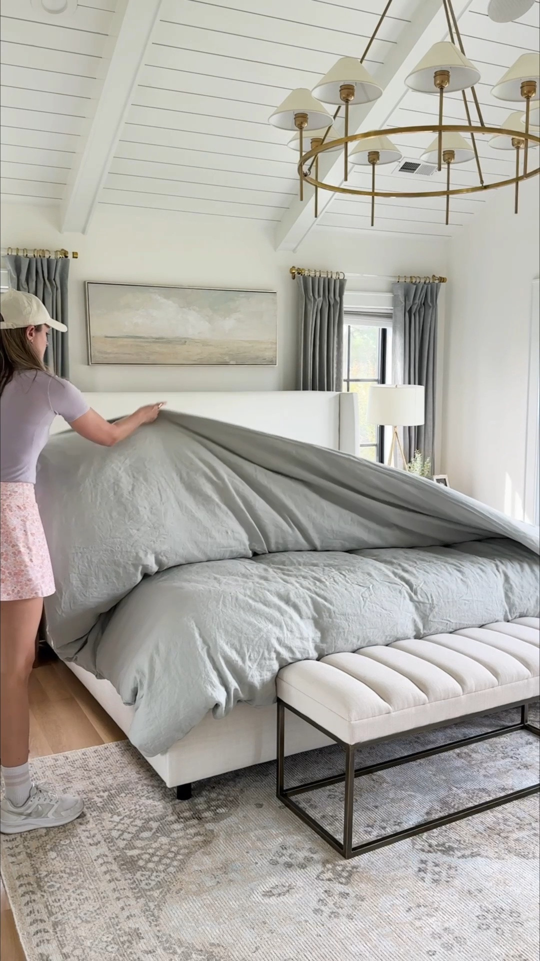 Some of my most requested bedroom sources are all in one place. My best-selling Wayfair Tilly bed frame, soft blue-gray linen bedding, organic cotton blanket, Amazon linen Euro shams, brass bedside lighting, Pottery Barn dresser, oversized coastal art, and my all-time favorite vintage-inspired bedroom rug. The subtle mix of blue-gray, beige, and ivory grounds the room without overpowering it and is one of the pieces I recommend most often.

#LTKSaleAlert #LTKHome #LTKdayinmylife