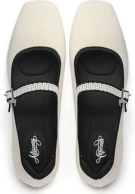 Ballet Flats for Women, Square Toe Mary Jane Shoes Comfortable Dressy Flats Adjustable Straps Was... | Amazon (US)