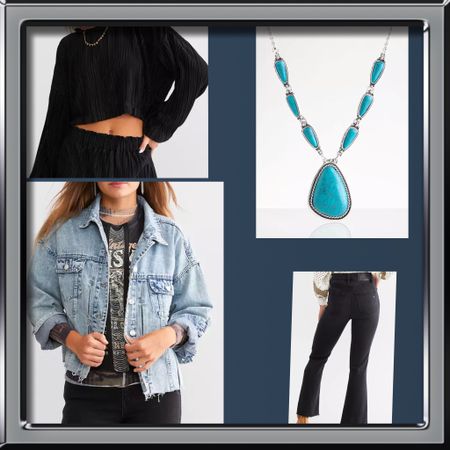 Denim jacket 
Turquoise necklace 
Satin cropped top 
Black denim jean 

.
.
.
#stevemadden #strawhat 
#nordstrom #pinklilystyle #vacationspot #gucci #summer  #LTKseasonal  #sale #LTKshoecrush #billabong #denim #sandal #katespade #goldengoose #lilypulitzer #mytexashouse #Burberry #homesweethome #Quay #rayban #sunglasses #jeans  #shop.ltk #rewardstyle #ltk
#accentchair #livingroom #davidyurman #homegoals #ashleyhomestore #homegoods #Abercrombie #falloutfits #disney

#LTKstyletip #LTKover40 #LTKparties