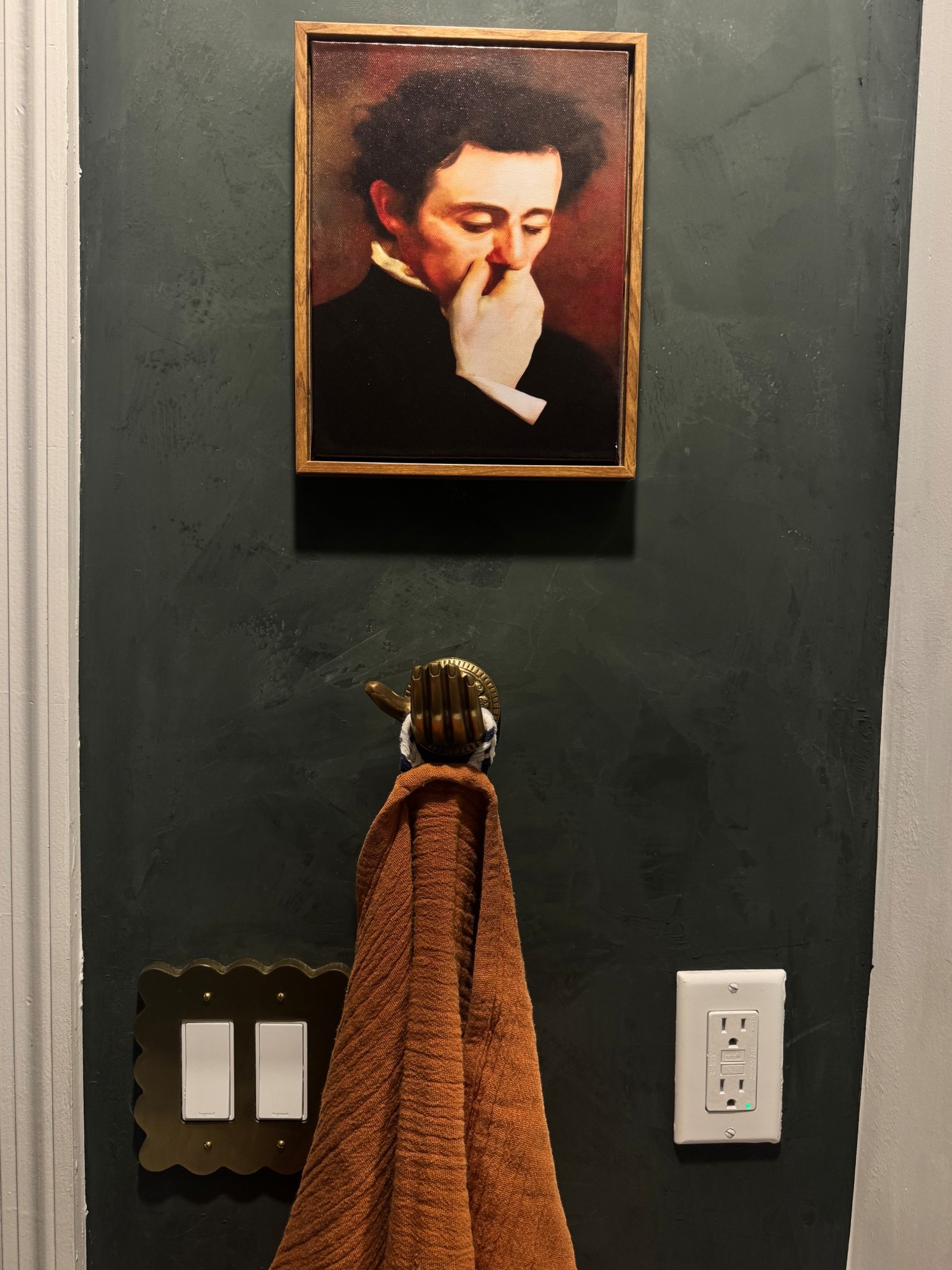 Our powder bath decor is linked here! Everyone always gets a kick out of this guy 🤣
Roman clay is from Portola Paints in the color Lone Park 🤎 

@Anthropologie 

cozy home | builder grade to cozy | moody powder bath | affordable home | vintage modern home decor | cozy | bathroom decor | anthro home | target finds | amazon home
#LTKStyleTip #LTKFindsUnder50 

#LTKHome