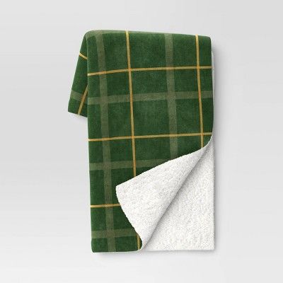 Plaid Printed Plush Christmas Throw Blanket with Faux Shearling Reverse Green - Threshold&#8482; | Target