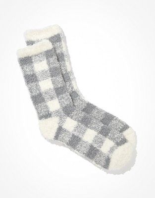 AE Fuzzy Plaid Crew Sock | American Eagle Outfitters (US & CA)