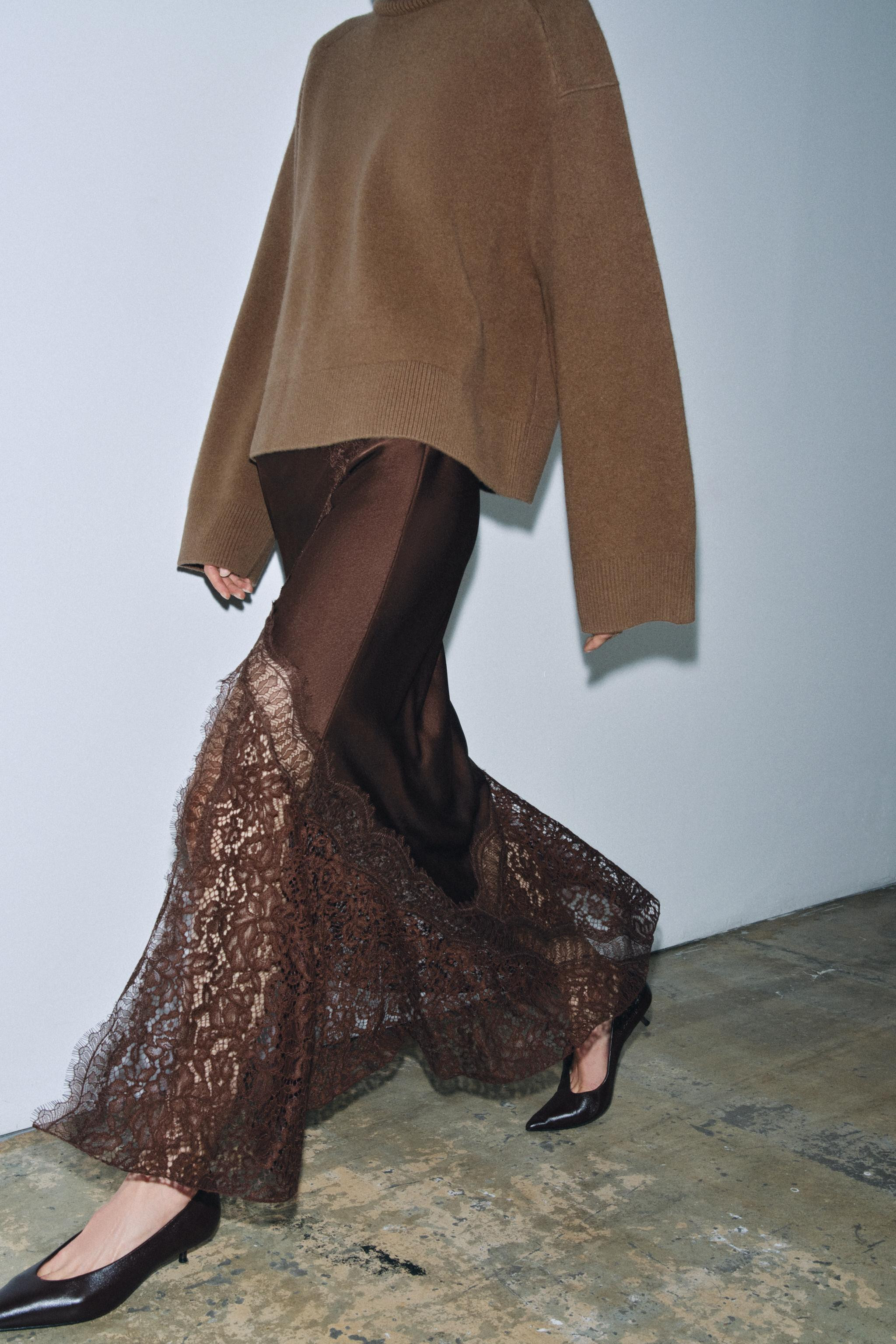 SATIN EFFECT LACE SKIRT ZW COLLECTION | Zara US