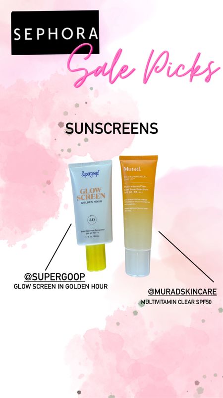 @sephora sale picks sunscreens 
Supergoop in golden hour but love sunrise too for more of a glow without color 
Murad multivitamin spf 50 (if you like unseen sunscreen but find it too slippery try this) 

#LTKxSephora #LTKbeauty #LTKsalealert