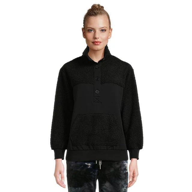 Time and Tru Women's French Terry and Faux Sherpa Pullover Top, Sizes XS-XXXL - Walmart.com | Walmart (US)