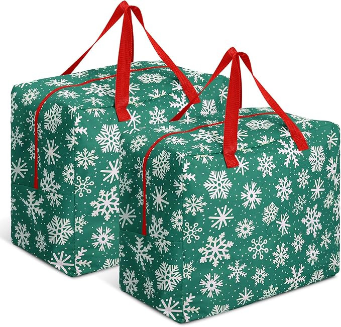 Kajaia 2 Pcs Christmas Ornament Storage 18 x 15 x 10 Inch Snowflake Holiday Accessories Bag Chris... | Amazon (US)