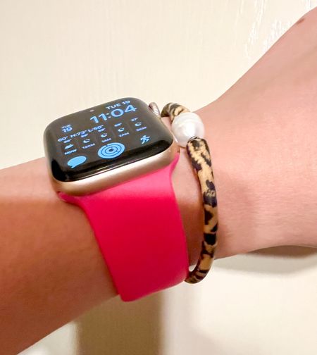 Bright pink silicone Apple Watch band Amazon finds
Affordable 
Leopard silicone pearl bracelet 
Workout jewelry 
Swimming jewelry 
Gift idea 

#LTKfindsunder50 #LTKfitness #LTKGiftGuide