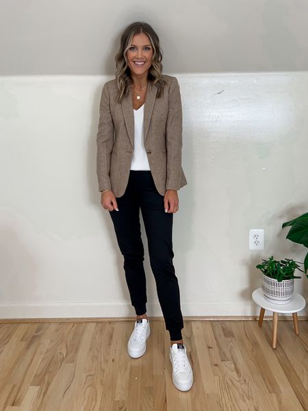 How to elevate a pair of black joggers from Amazon - 
Blazer- wearing a 2 but could do a 4 for extra room and arm length 
Joggers- XS 28” inseam 
Cami- S 


#LTKsalealert #LTKstyletip #LTKunder100
