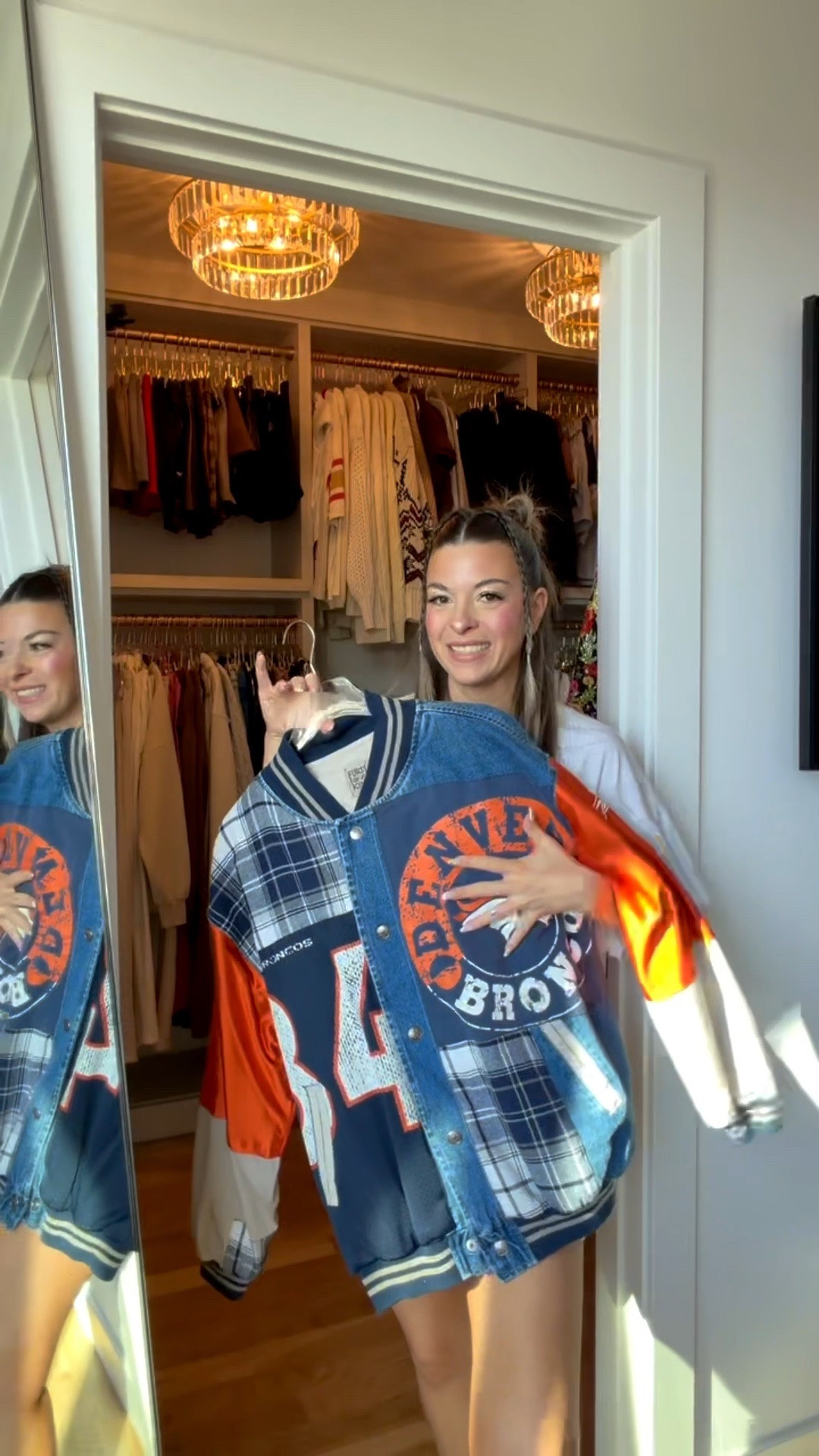 Nfl football playoff game outfit! White top and jeans with custom patchwork denim jacket

Revolve code: tulip
Vivrelle code: emersonhannon 

Wearing my usual smalls/26

Football
Gameday
Broncos
Denim
Tailgate
Day date
Sports 

#LTKootd #LTKSeasonal #LTKgrwm