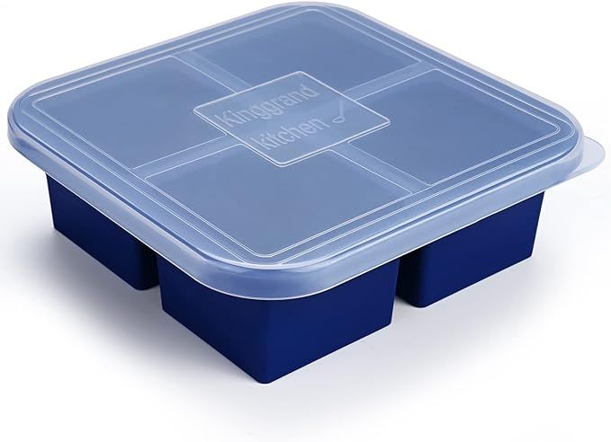 Kinggrand Kitchen 1-Cup Silicone Freezer Tray with Lid - 1 Pack - Make 4 Perfect 1-Cup Portions -... | Amazon (US)