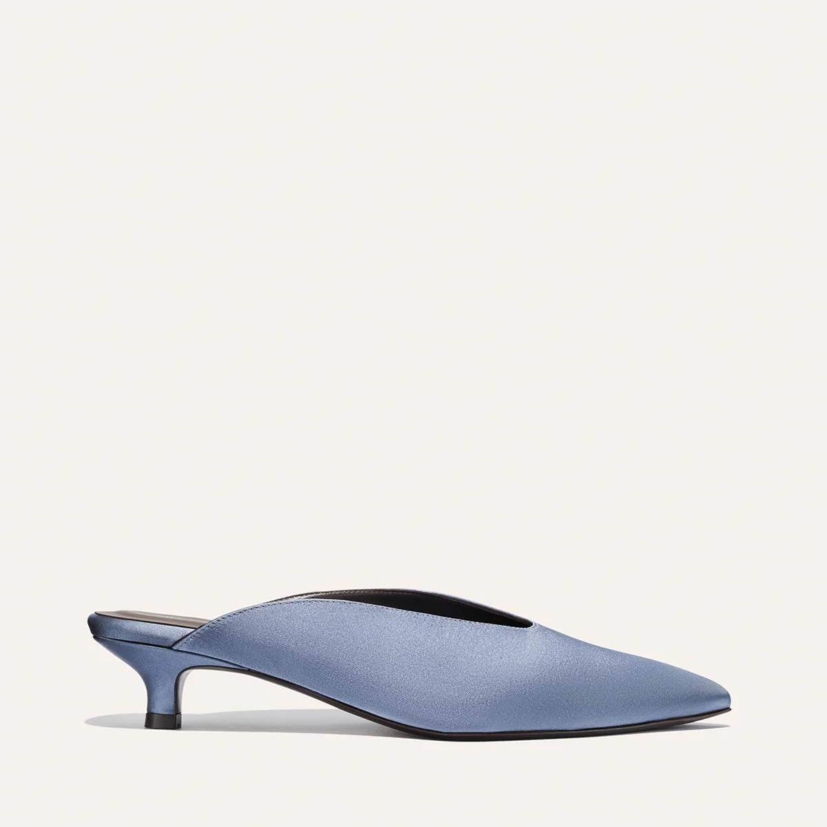 Alex Mill x Margaux: Light Blue Satin Kitten Heel Mule | The Romy | Margaux