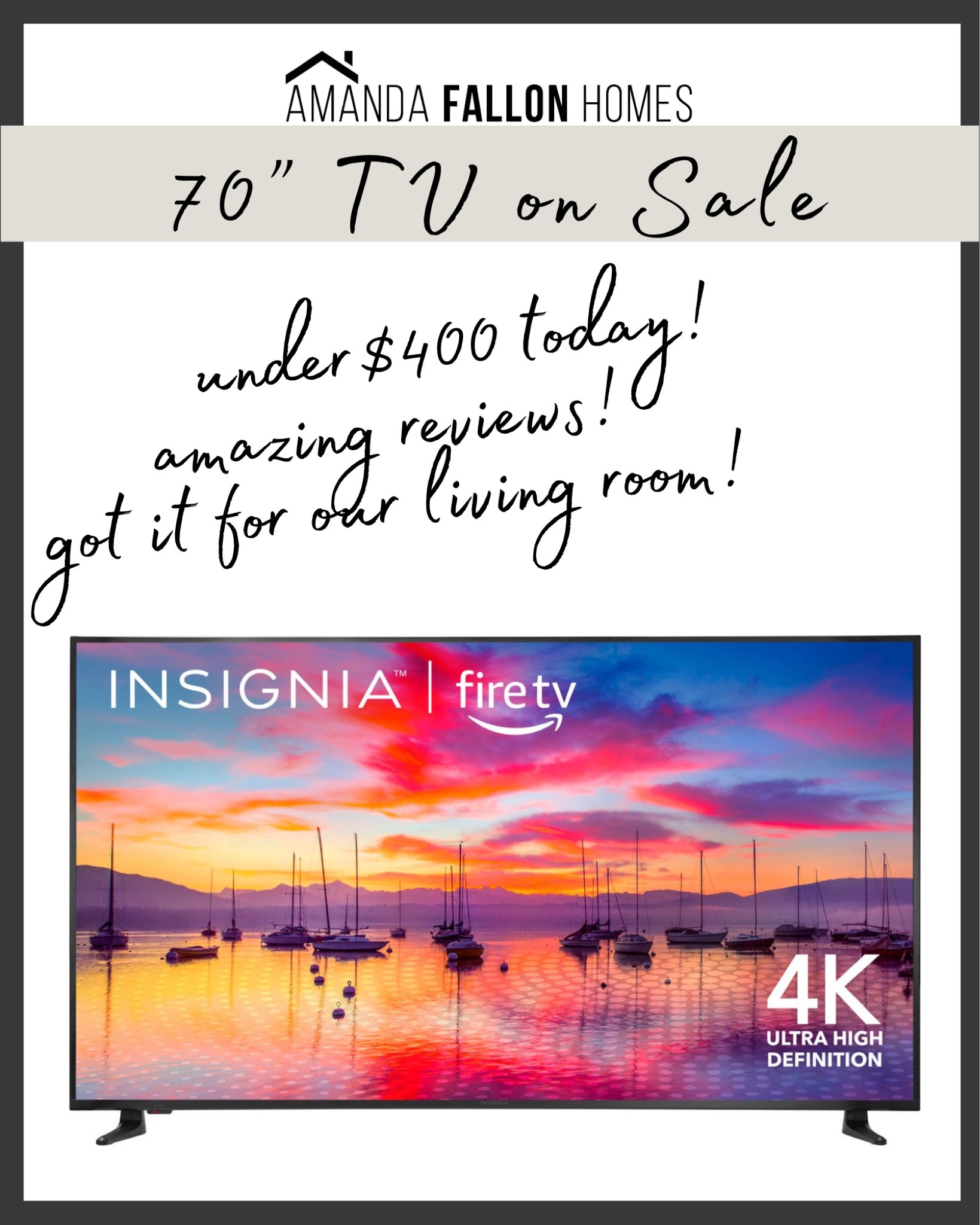 I have been waiting to pull the trigger on a new, larger TV for our living room and today was the day! I found this 70 inch TV for under $400 on sale and it has amazing reviews! #bestbuy #tv #largetv 

#LTKGiftGuide #LTKhome #LTKsalealert