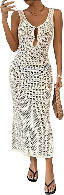 Women's Hollow Out Scoop Neck Tank Dress Cut Out Bodycon Maxi Dresses Sweater Dress | Amazon (US)