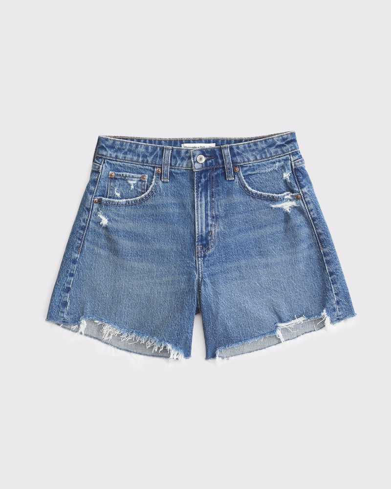 Abercrombie & Fitch Women's Curve Love High Rise Dad Short in Medium Destroy - Size 36 | Abercrombie & Fitch (US)