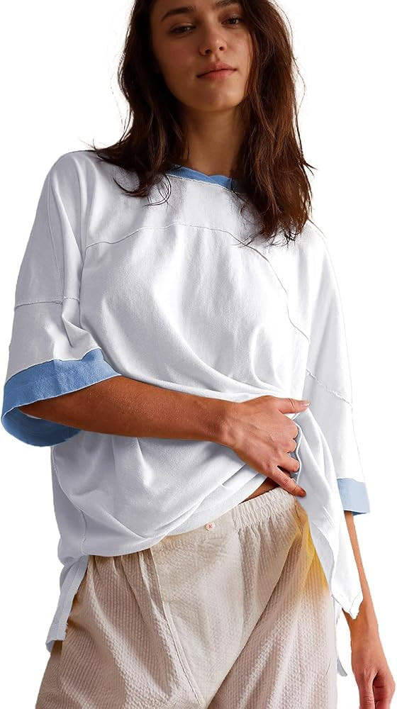 Songling Womens 3/4 Length Sleeve Casual Loose Fit Summer Tee Shirt Basics Cotton t Shirts Trendy... | Amazon (US)