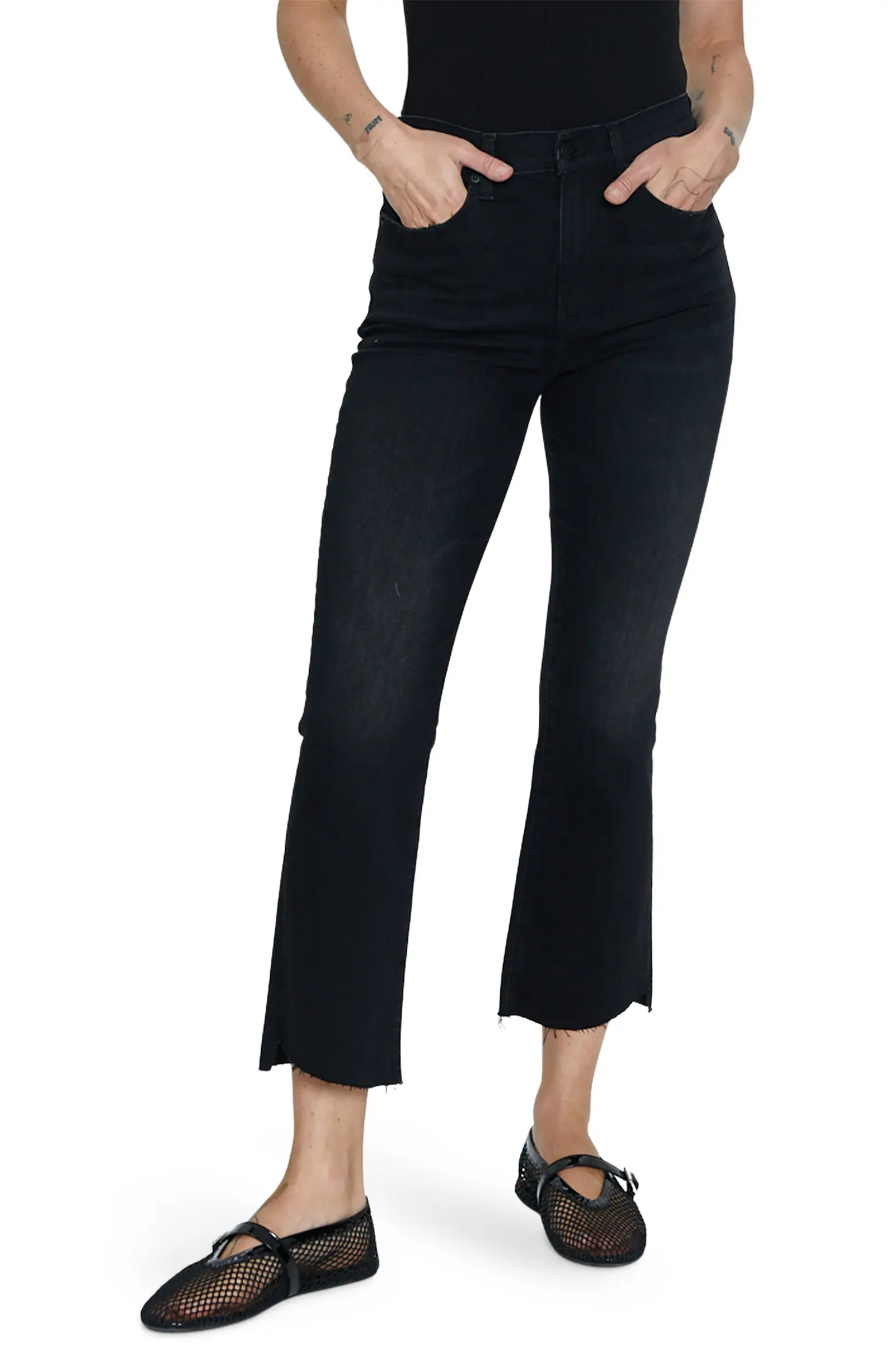 Lennon Raw Hem High Waist Crop Bootcut Jeans | Nordstrom